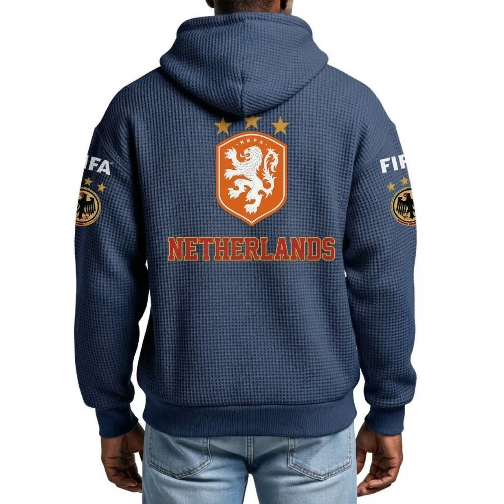 FIFA 2026 Netherlands Printed Waffle Quarter Zip Football Fan Hoodie