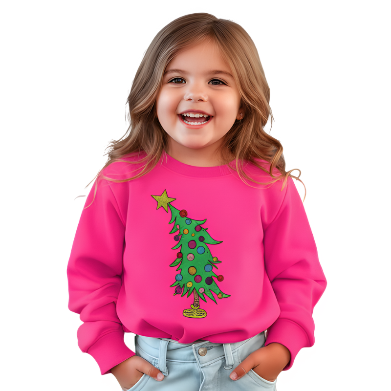Christmas Tree Sweatshirt with Festive Print For Girls