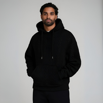 Textured Cable Knit-Pattern Hoodie for Men