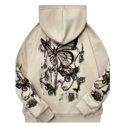 Butterfly Print Everyday Wear Long Sleeve Casual Hoodie With Kangaroo Pocket