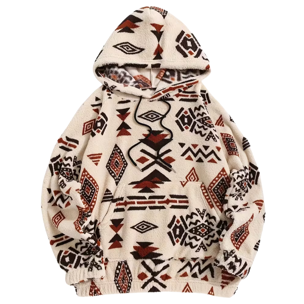 Long Sleeve Fuzzy Drawstring Hoodie With Kangaroo Pocket