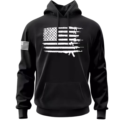 American Flag Graphic Print Drawstring Oversized Pullover Hoodie
