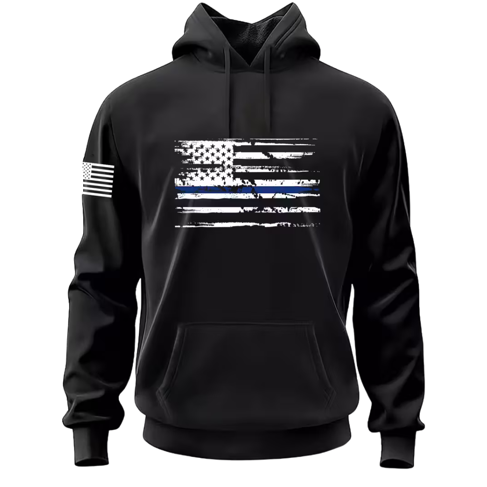American Flag Graphic Print Drawstring Oversized Pullover Hoodie