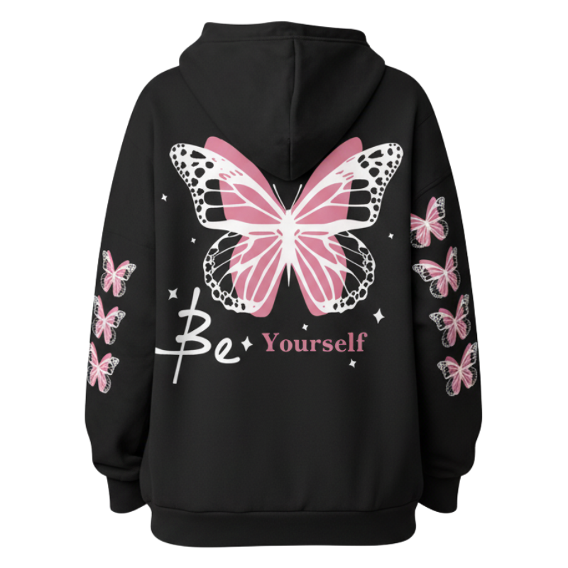 Plus Size Butterfly Print Drawstring Hoodie
