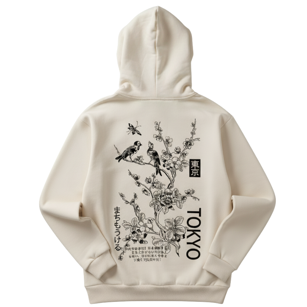 French Terry Hoodie With Tokyo Print For Men