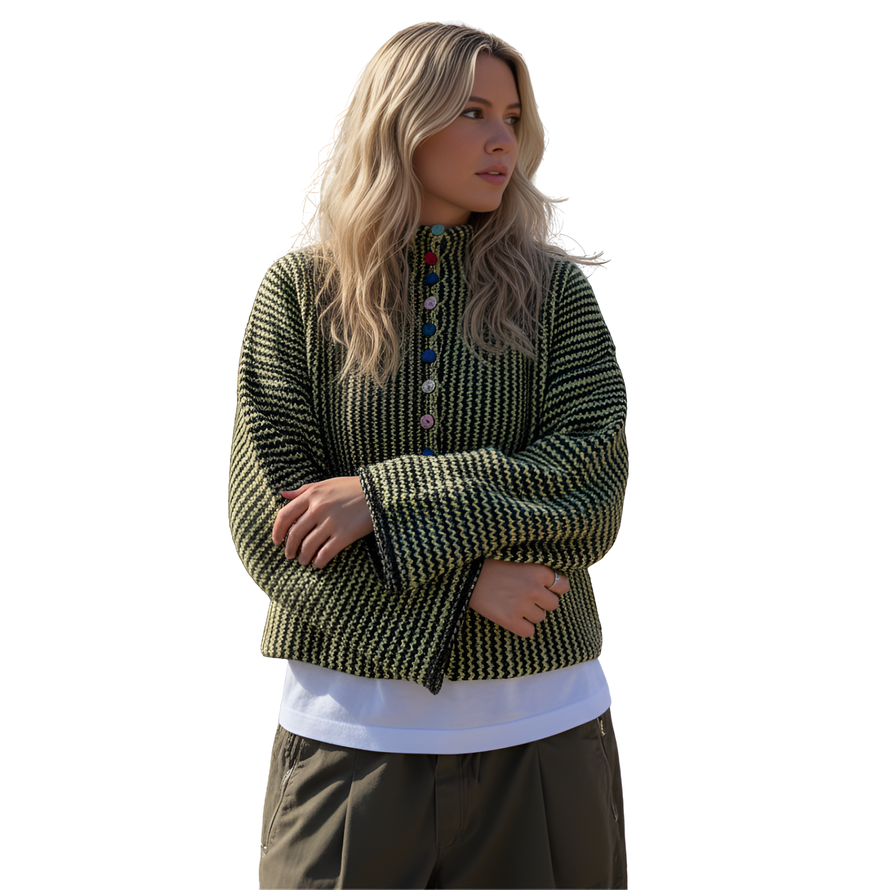 Stylish Gem Design Button Cardigan For Women