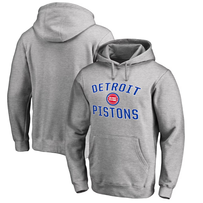 Mens Detroit Pistons Ash Victory Arch Pullover Hoodie