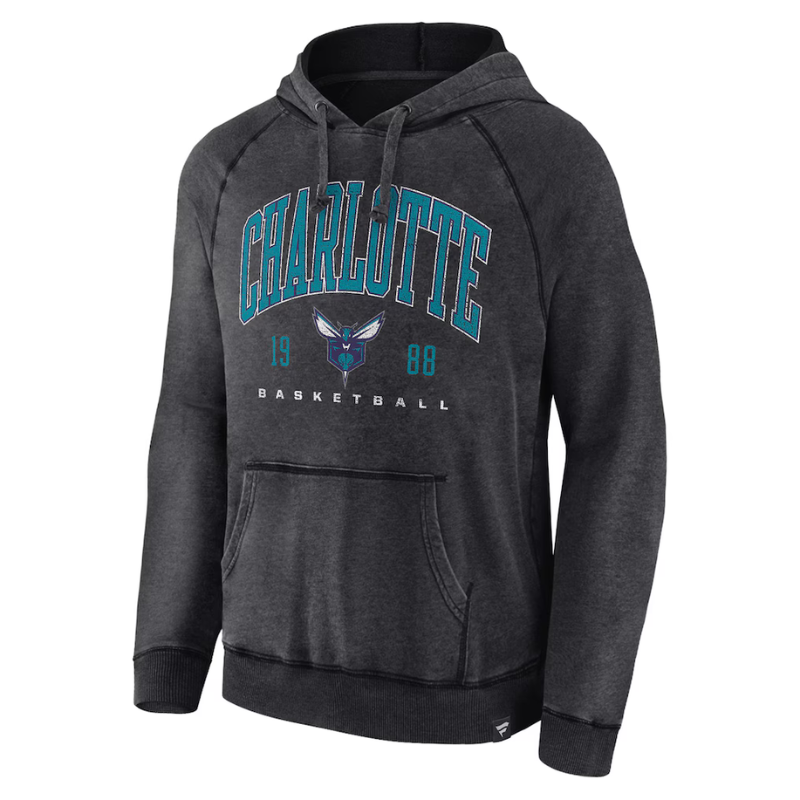 Men's Charlotte Hornets Fanatics Heather Charcoal Foul Trouble Snow Wash Raglan Pullover Hoodie