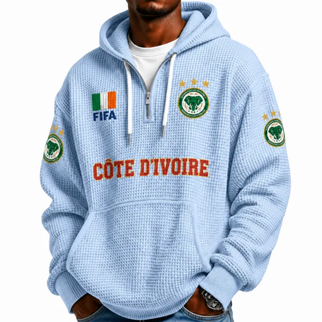 FIFA 2026 Côte d'Ivoire Printed Waffle Quarter Zip Football Fan Hoodie