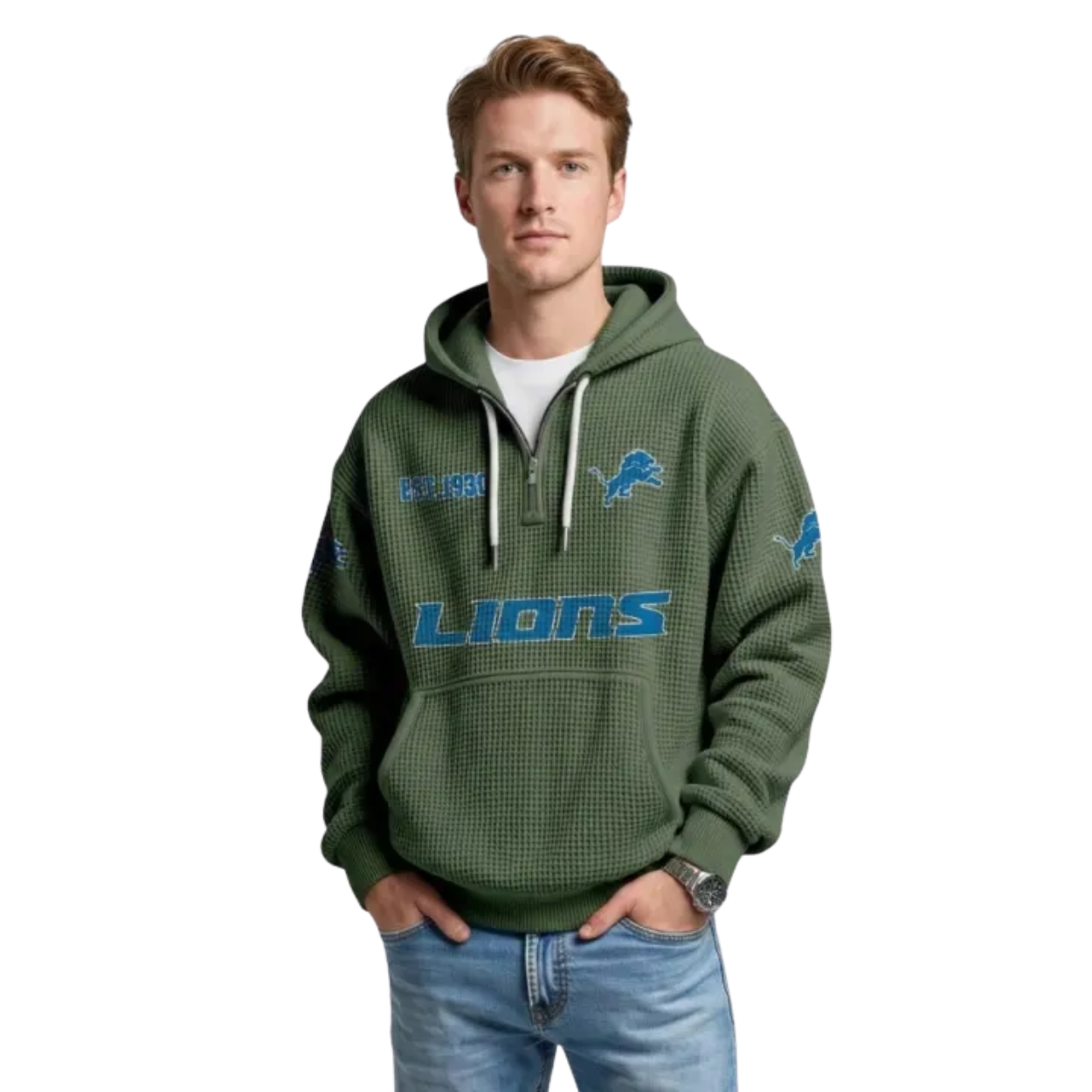 Detroit Lions EST 1930 Printed Quarter Zip Hoodie