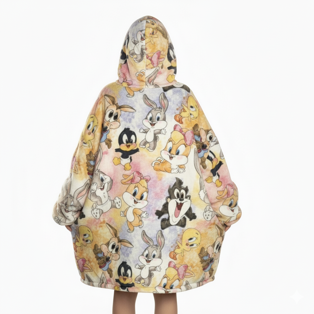 Wearable Blanket Hoodie With Sherpa Lining And Character Design