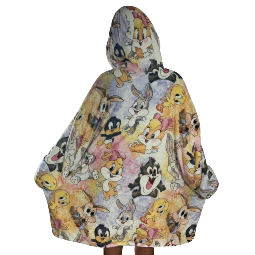 Wearable Blanket Hoodie With Sherpa Lining And Character Design