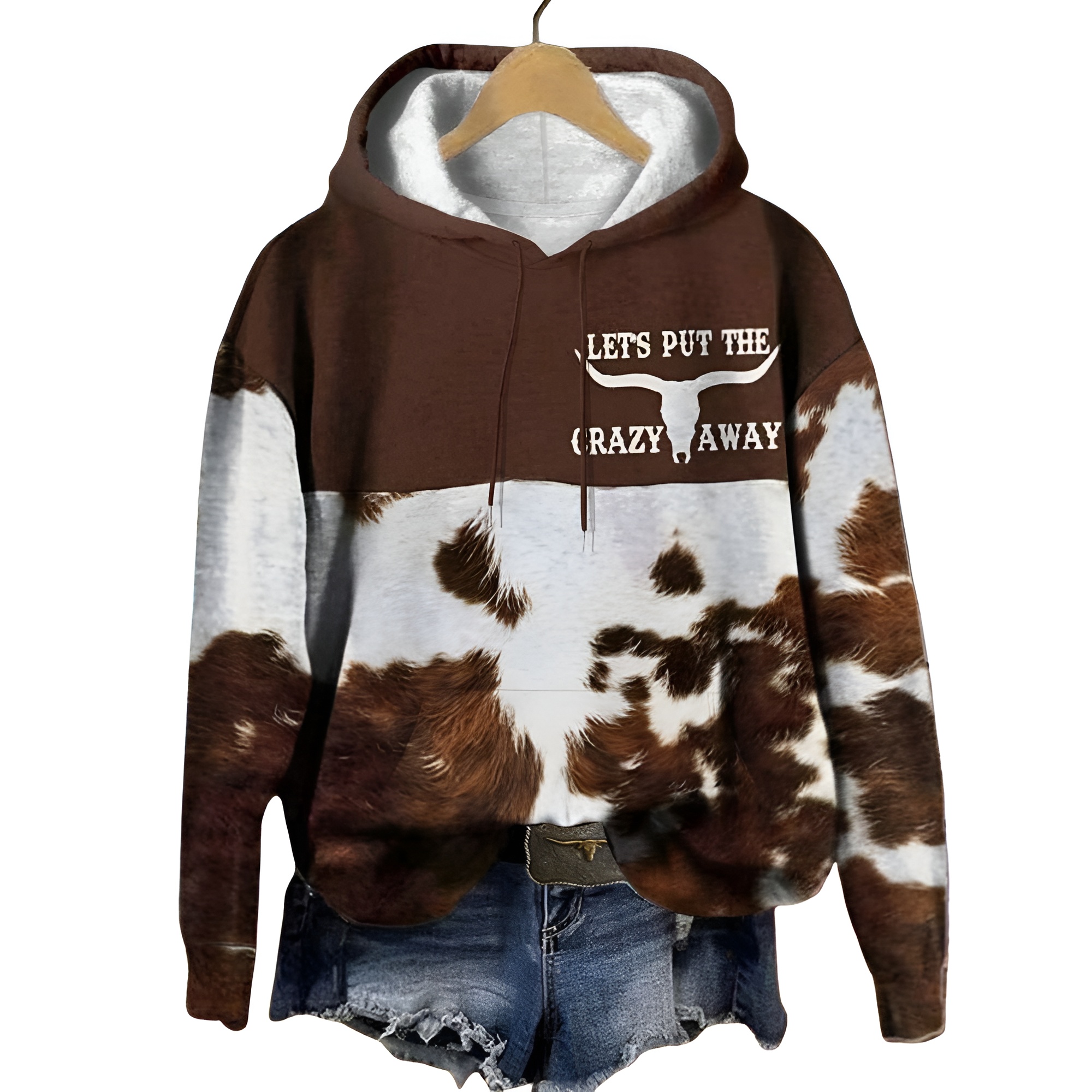 Loose Fit Western Highland Cow Graphic Print Hoodie For Women