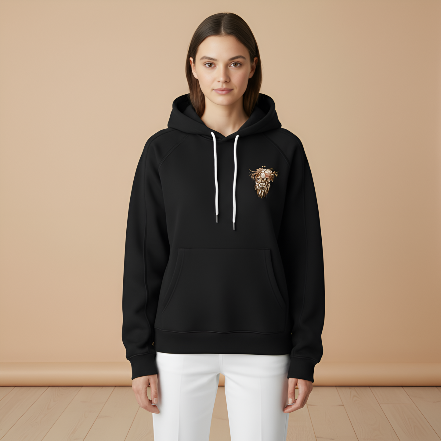 Casual Highland Cow Print Drawstring Hoodie