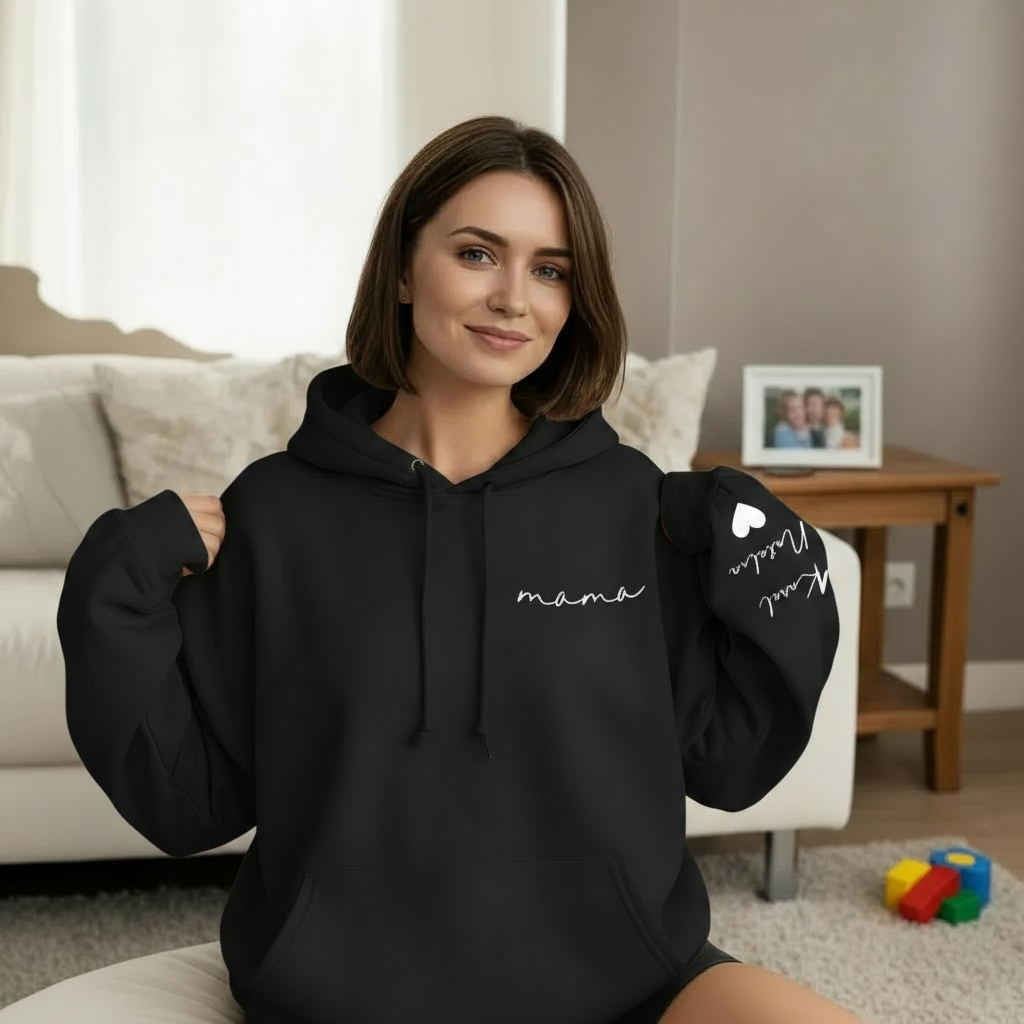 Custom Mama Sweatshirt with Kids' Names on Sleeve - Personalized Mother’s Day Gift