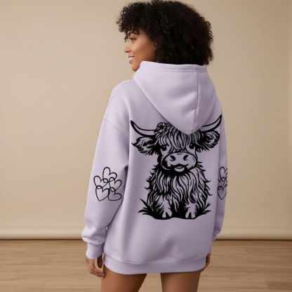 Casual Plus Size Cow Print Hooded Pullover Sweatshirt