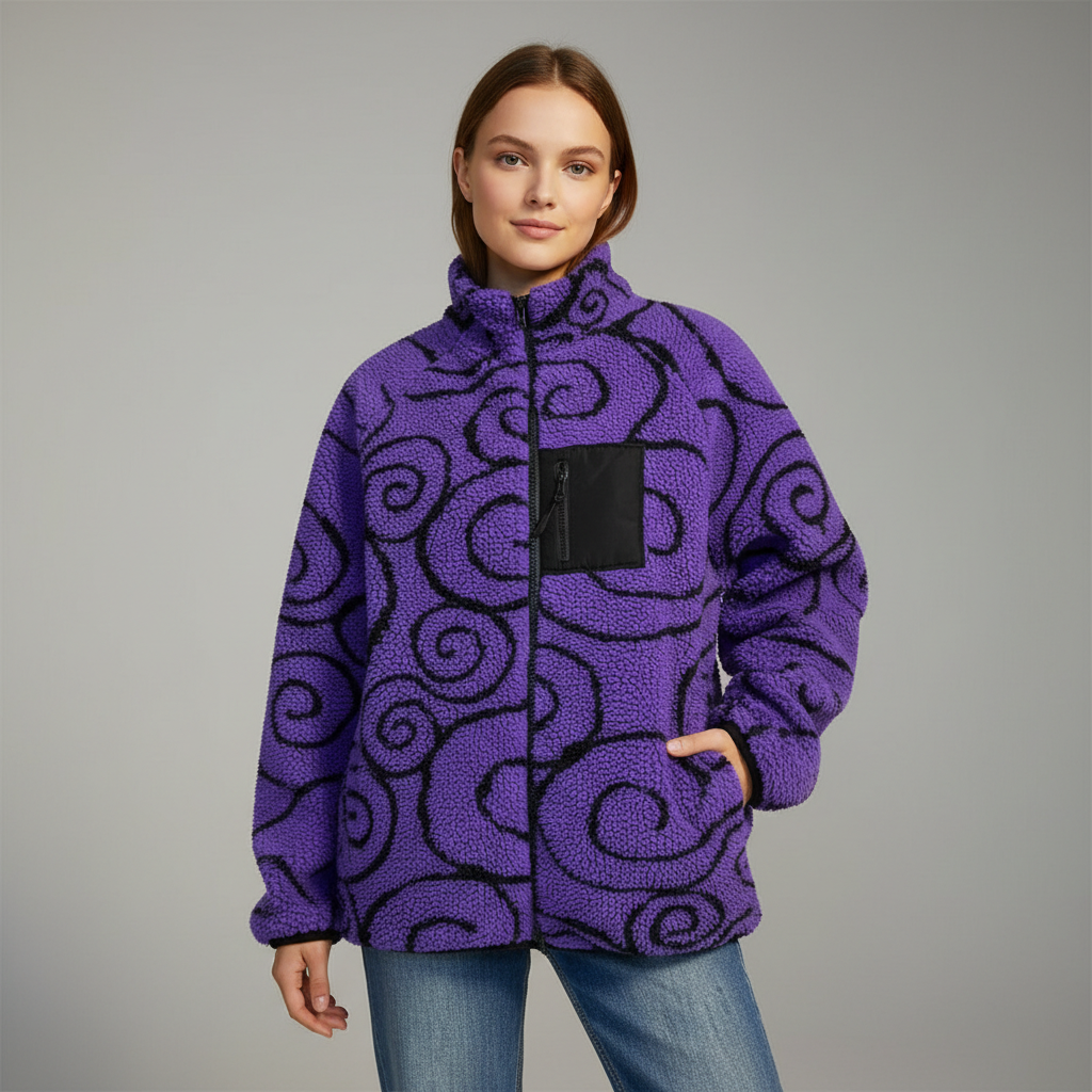 Double Sided Sherpa Fleece Jacket With Zip Up Front For Men