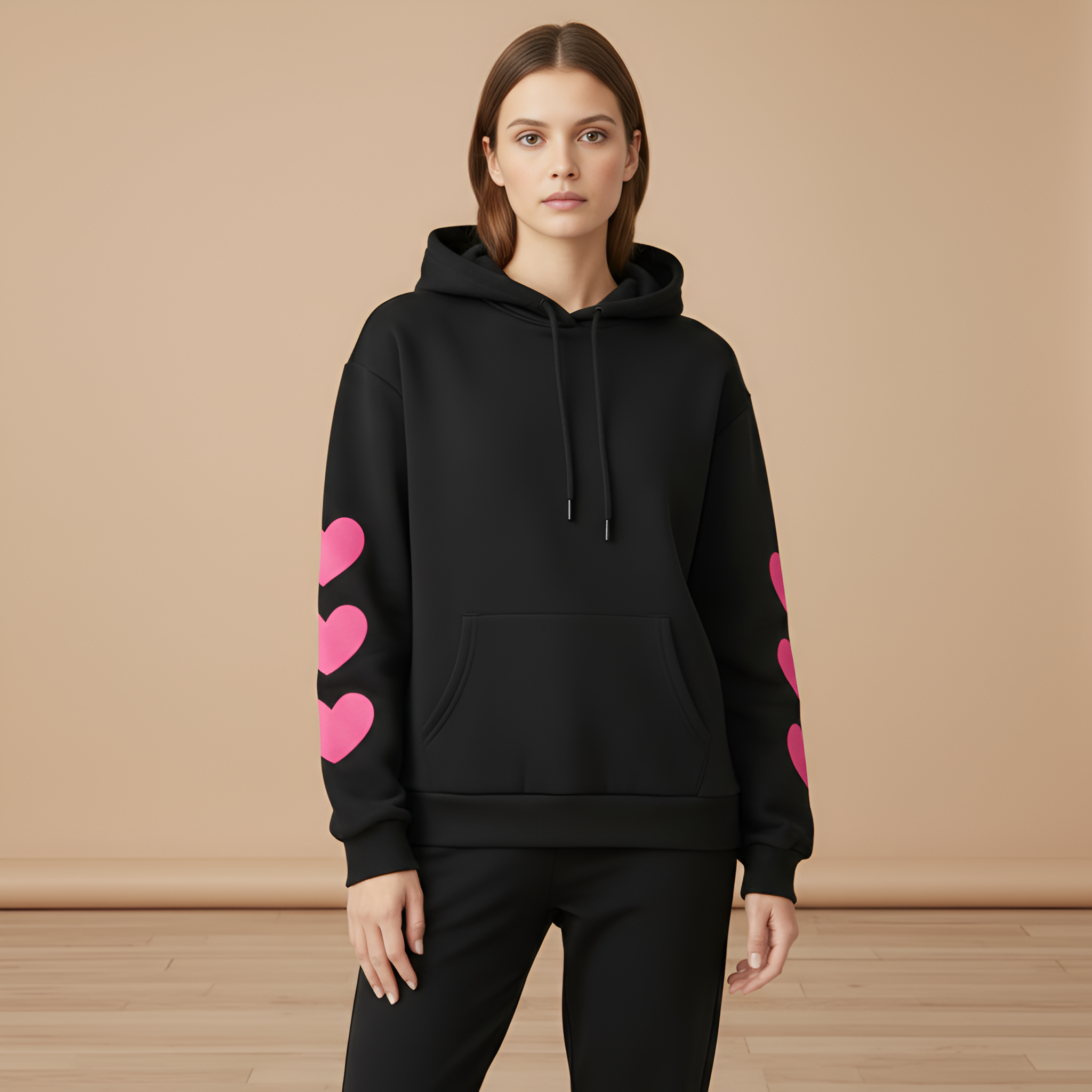 Valentine Cow Graphic Plus Size Casual Pullover Hoodie