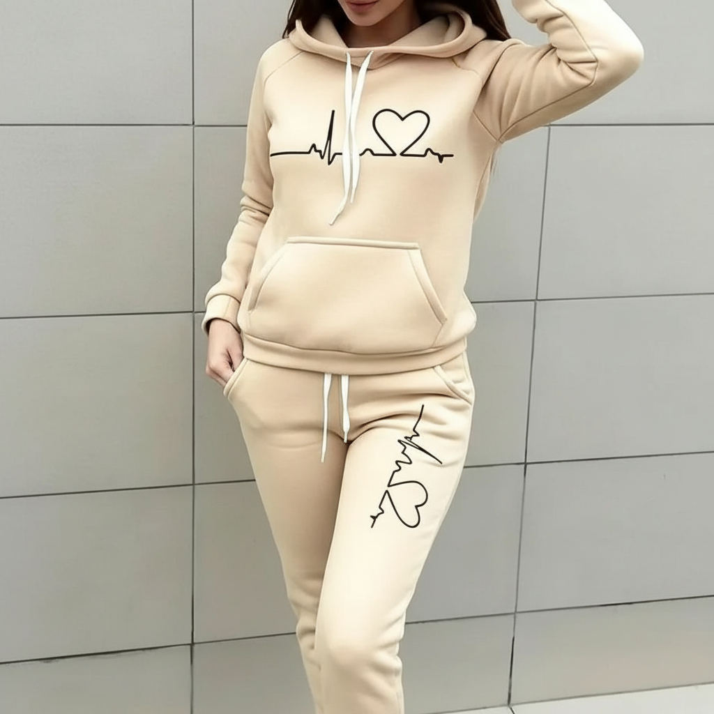 Casual Hoodie And Drawstring Jogger Pants Set With Pulse Line Graphic Print