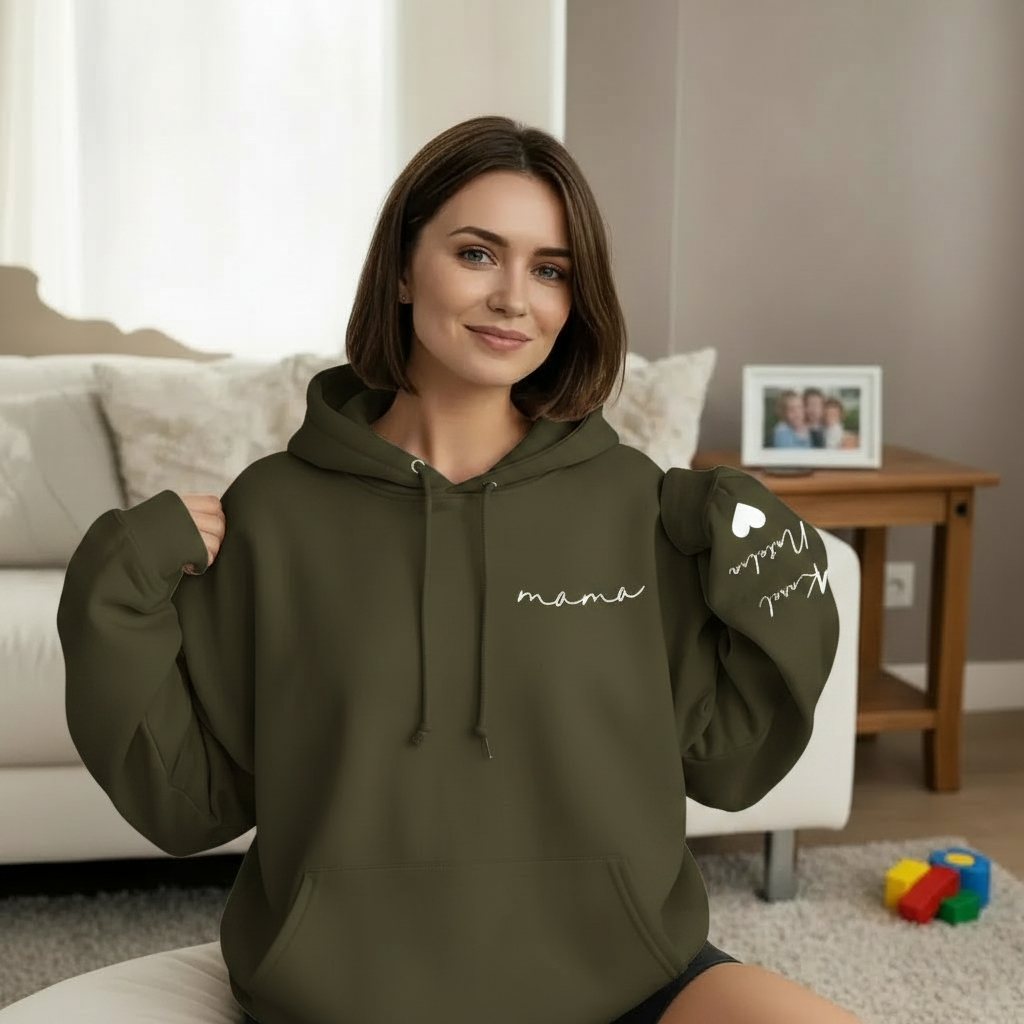 Custom Mama Sweatshirt with Kids' Names on Sleeve - Personalized Mother’s Day Gift