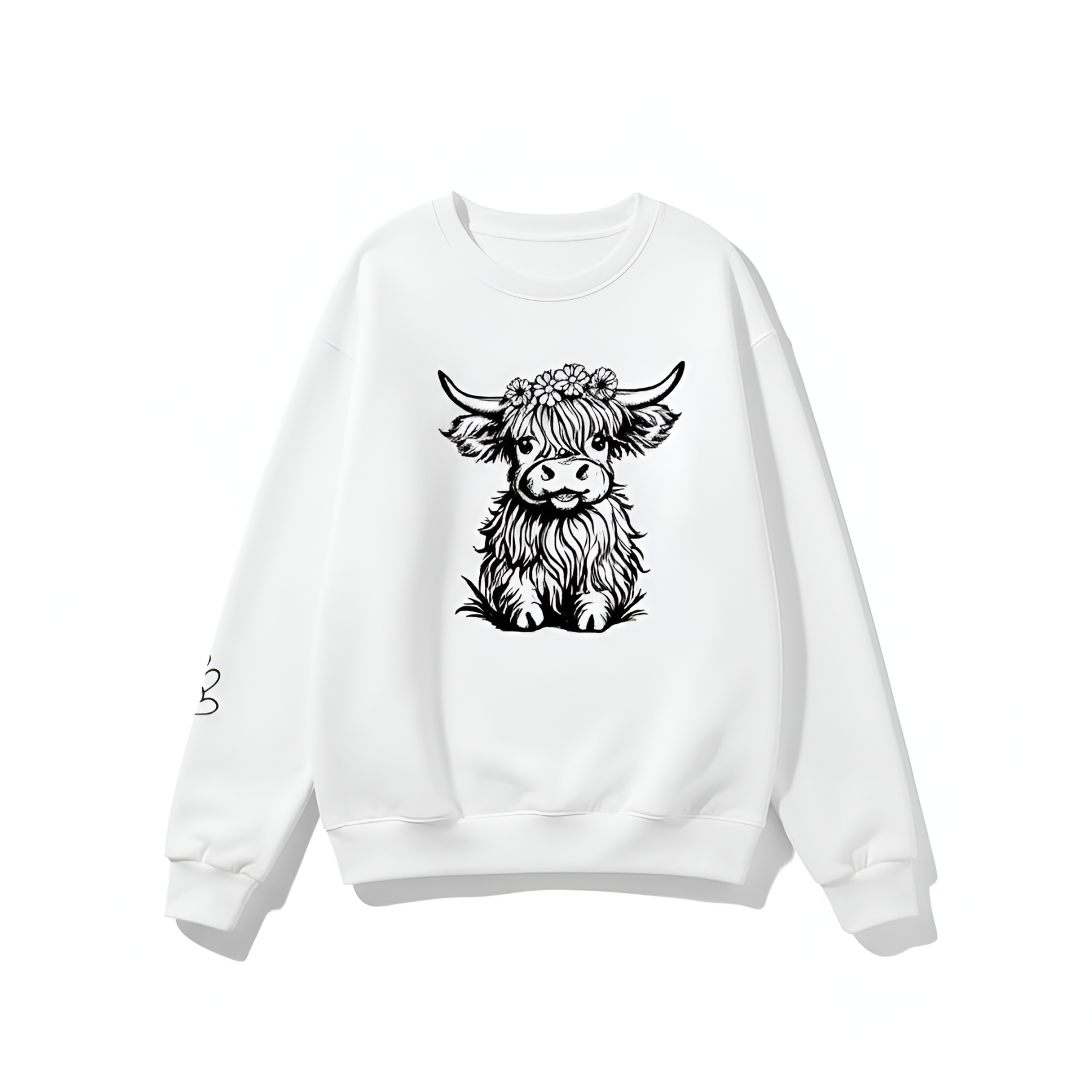 Cartoon Cow Print Casual Knit Sweatshirt