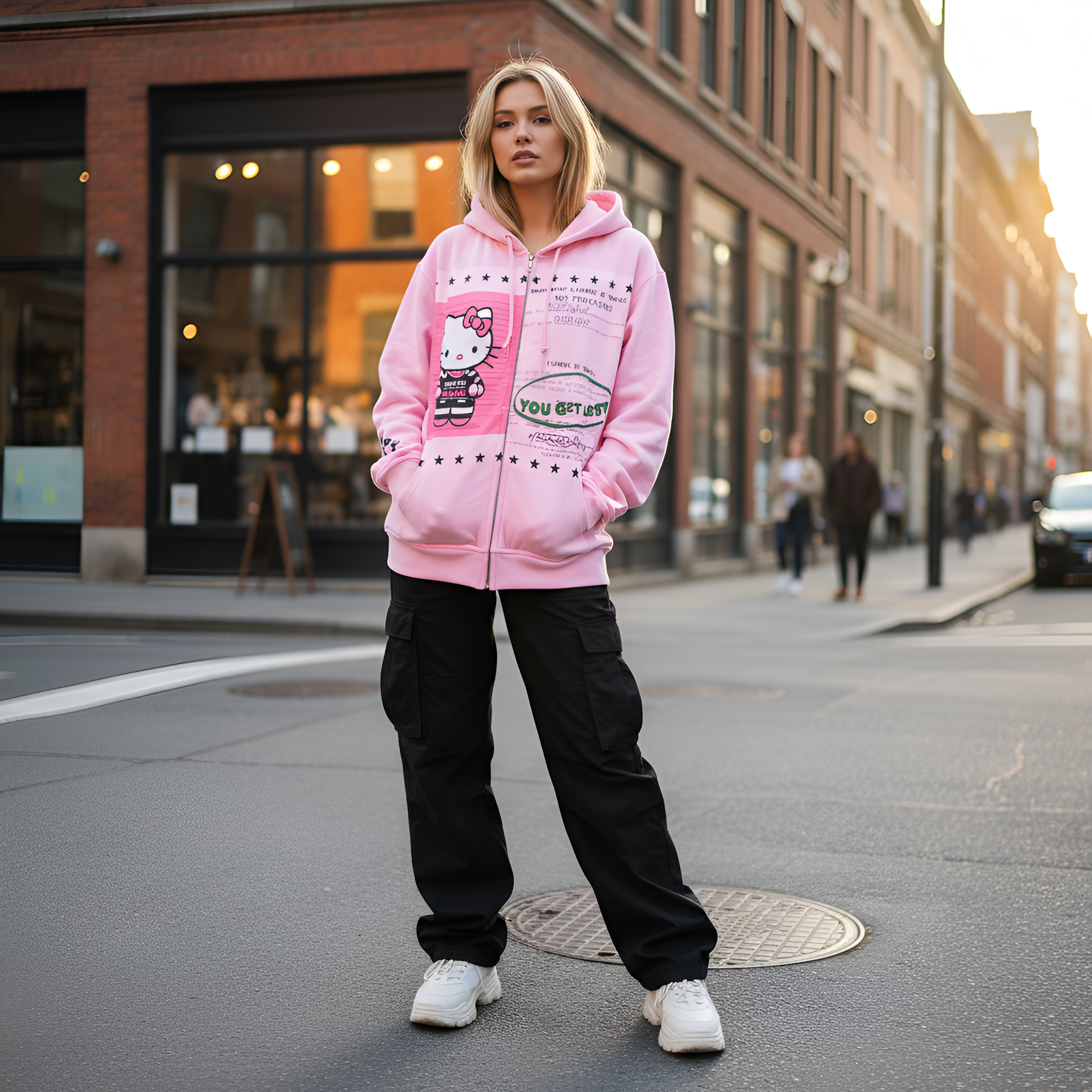 Cartoon Themed Graphic Zip Up Hoodie