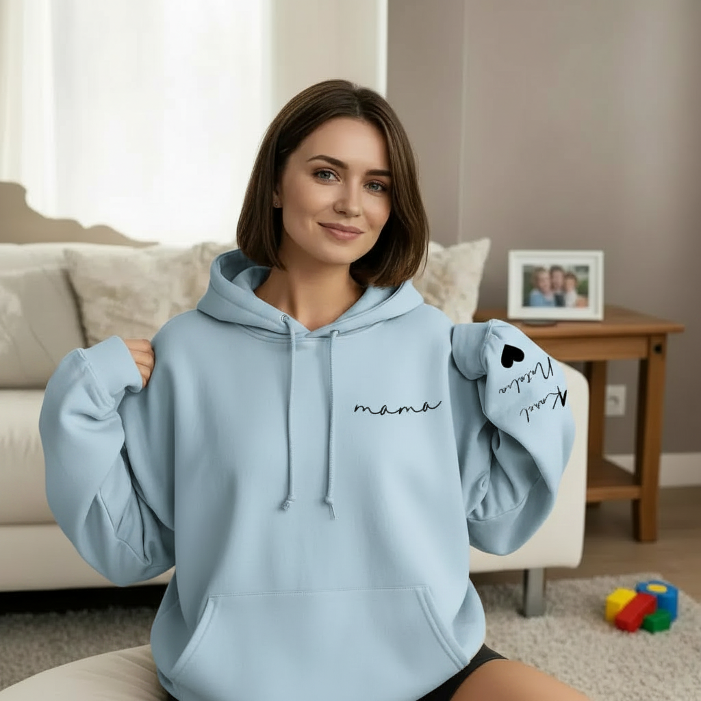 Custom Mama Sweatshirt with Kids' Names on Sleeve - Personalized Mother’s Day Gift