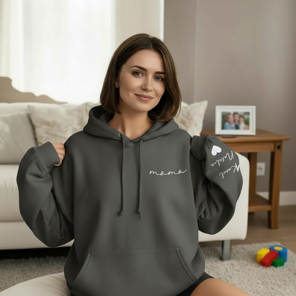 Custom Mama Sweatshirt with Kids' Names on Sleeve - Personalized Mother’s Day Gift