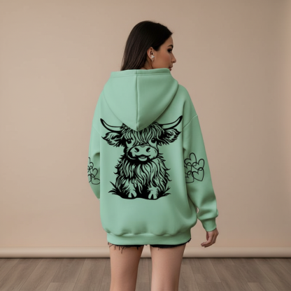 Casual Plus Size Cow Print Hooded Pullover Sweatshirt