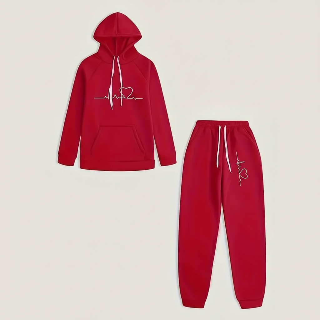 Casual Hoodie And Drawstring Jogger Pants Set With Pulse Line Graphic Print