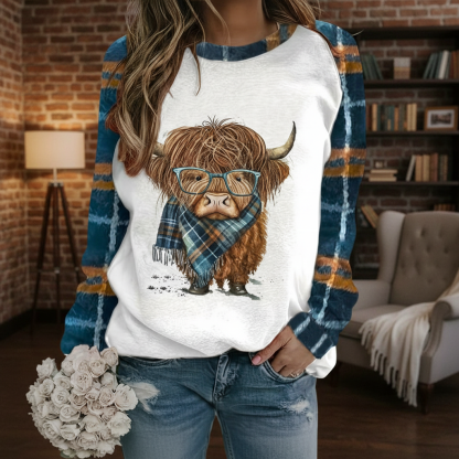 Casual Cow Graphic Color Block Sweatshirt