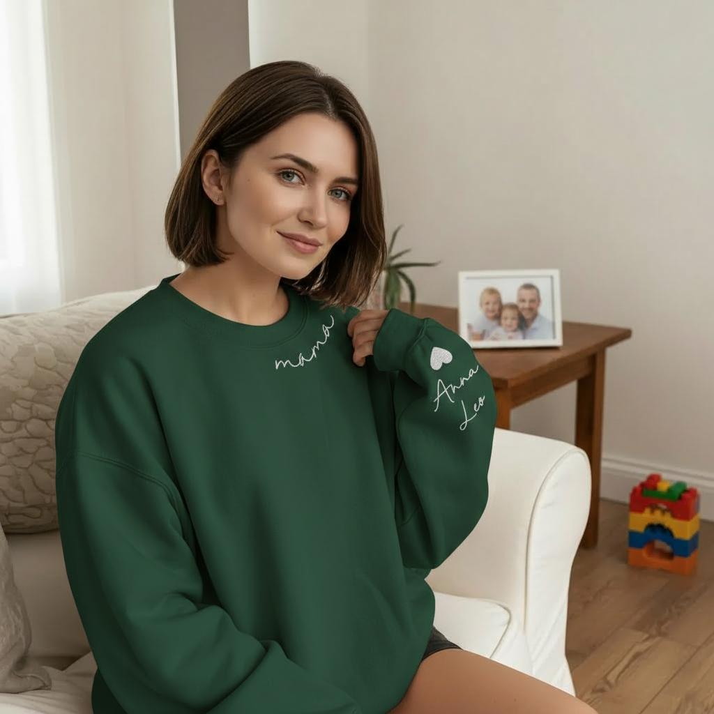 Custom Mama Sweatshirt with Kids' Names on Sleeve - Personalized Mother’s Day Gift