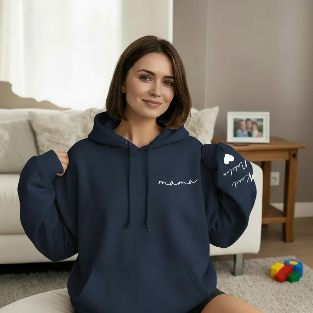 Custom Mama Sweatshirt with Kids' Names on Sleeve - Personalized Mother’s Day Gift