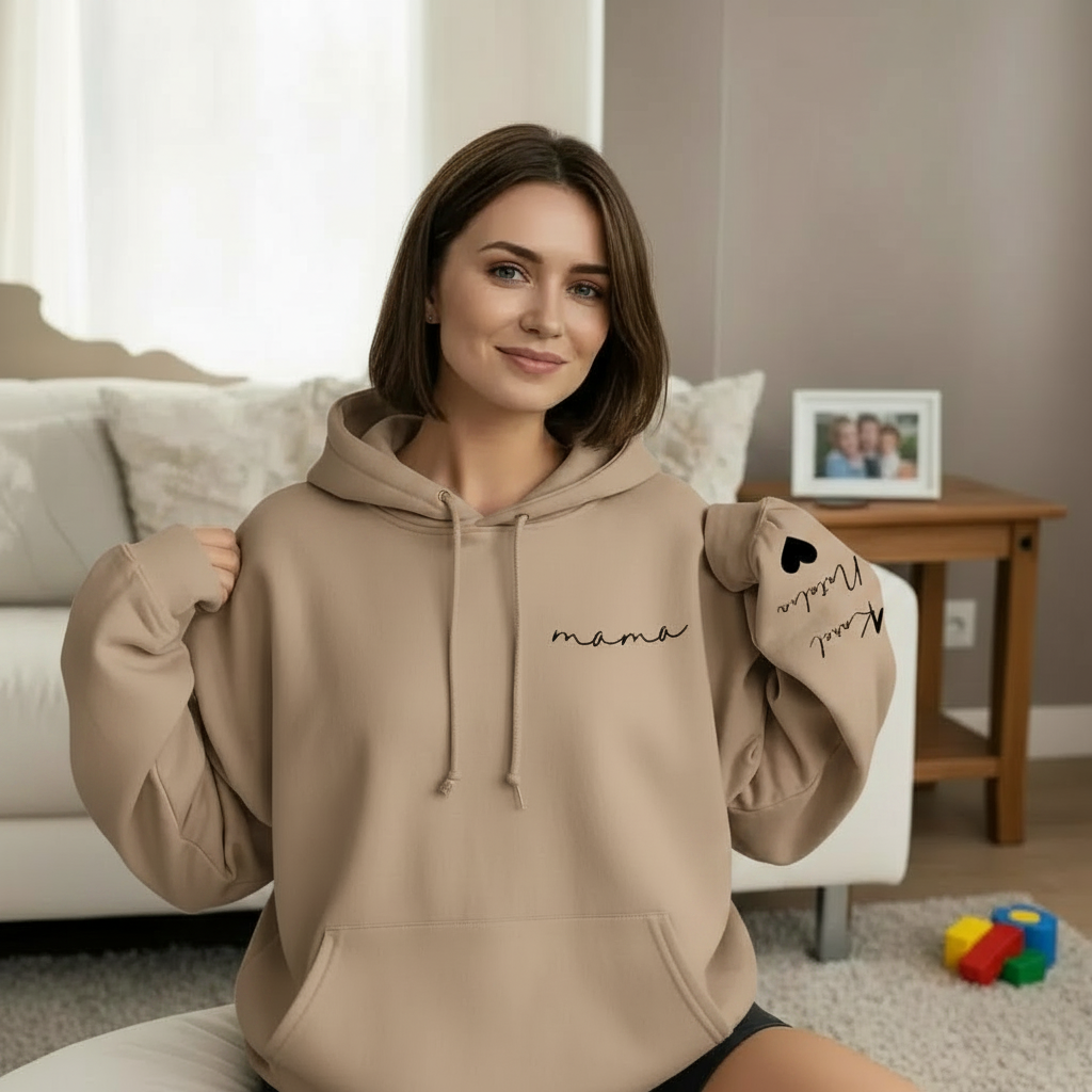 Custom Mama Sweatshirt with Kids' Names on Sleeve - Personalized Mother’s Day Gift