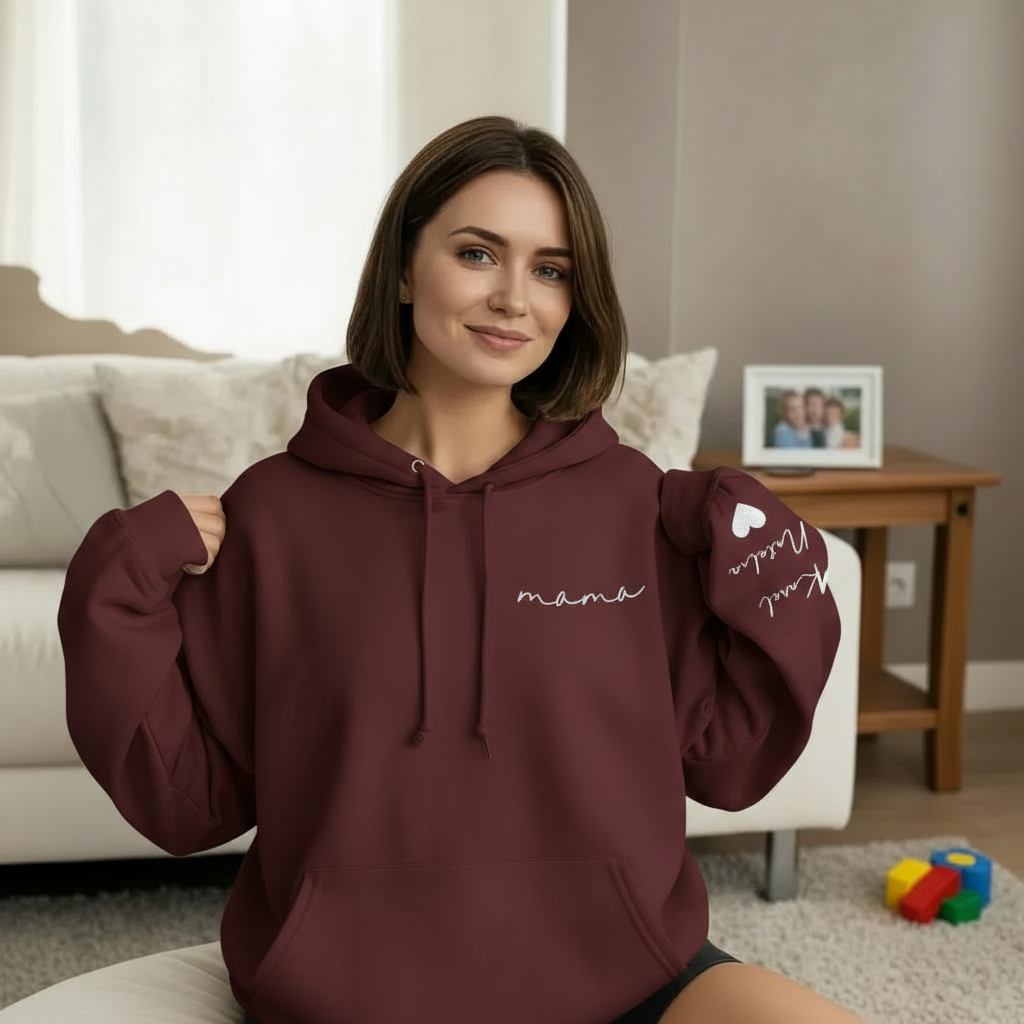 Custom Mama Sweatshirt with Kids' Names on Sleeve - Personalized Mother’s Day Gift