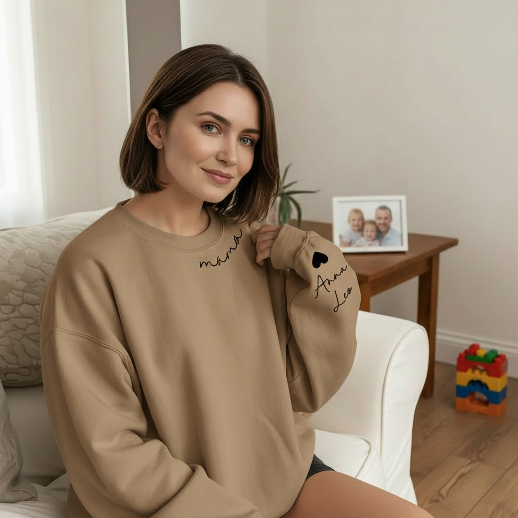 Custom Mama Sweatshirt with Kids' Names on Sleeve - Personalized Mother’s Day Gift
