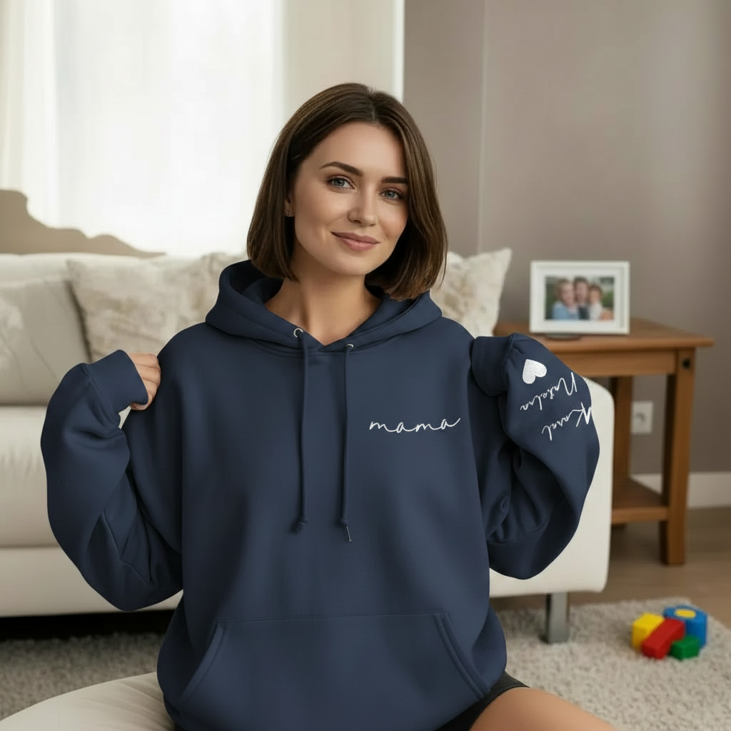 Custom Mama Sweatshirt with Kids' Names on Sleeve - Personalized Mother’s Day Gift