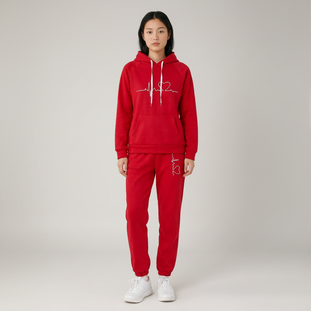 Long Sleeve Hooded Pullover With Pocket And Jogger Set For Women