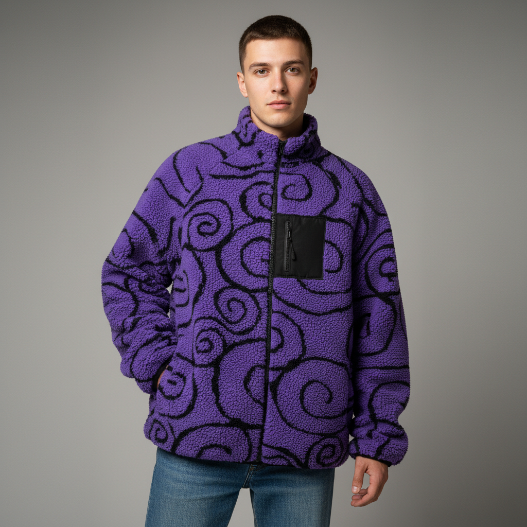 Double Sided Sherpa Fleece Jacket With Zip Up Front For Men