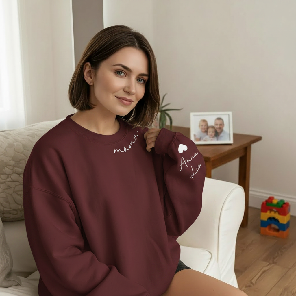 Custom Mama Sweatshirt with Kids' Names on Sleeve - Personalized Mother’s Day Gift