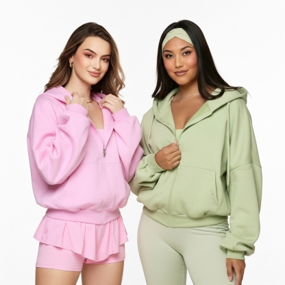 Oversized Zip Up Cloud Hoodie With Drawstrings