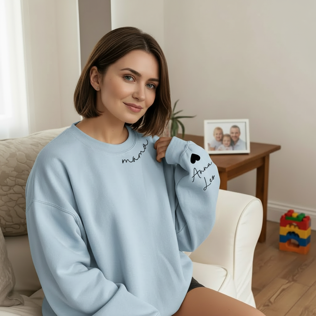 Custom Mama Sweatshirt with Kids' Names on Sleeve - Personalized Mother’s Day Gift