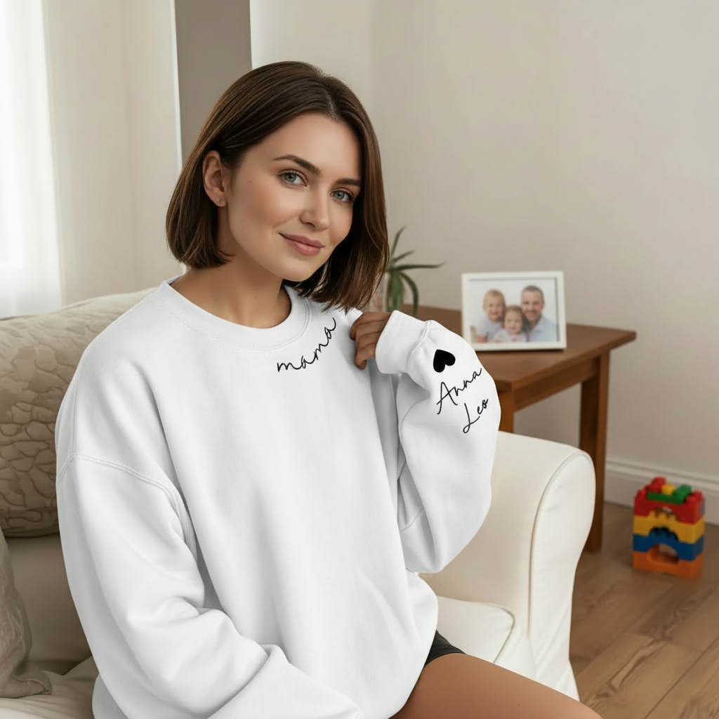 Custom Mama Sweatshirt with Kids' Names on Sleeve - Personalized Mother’s Day Gift