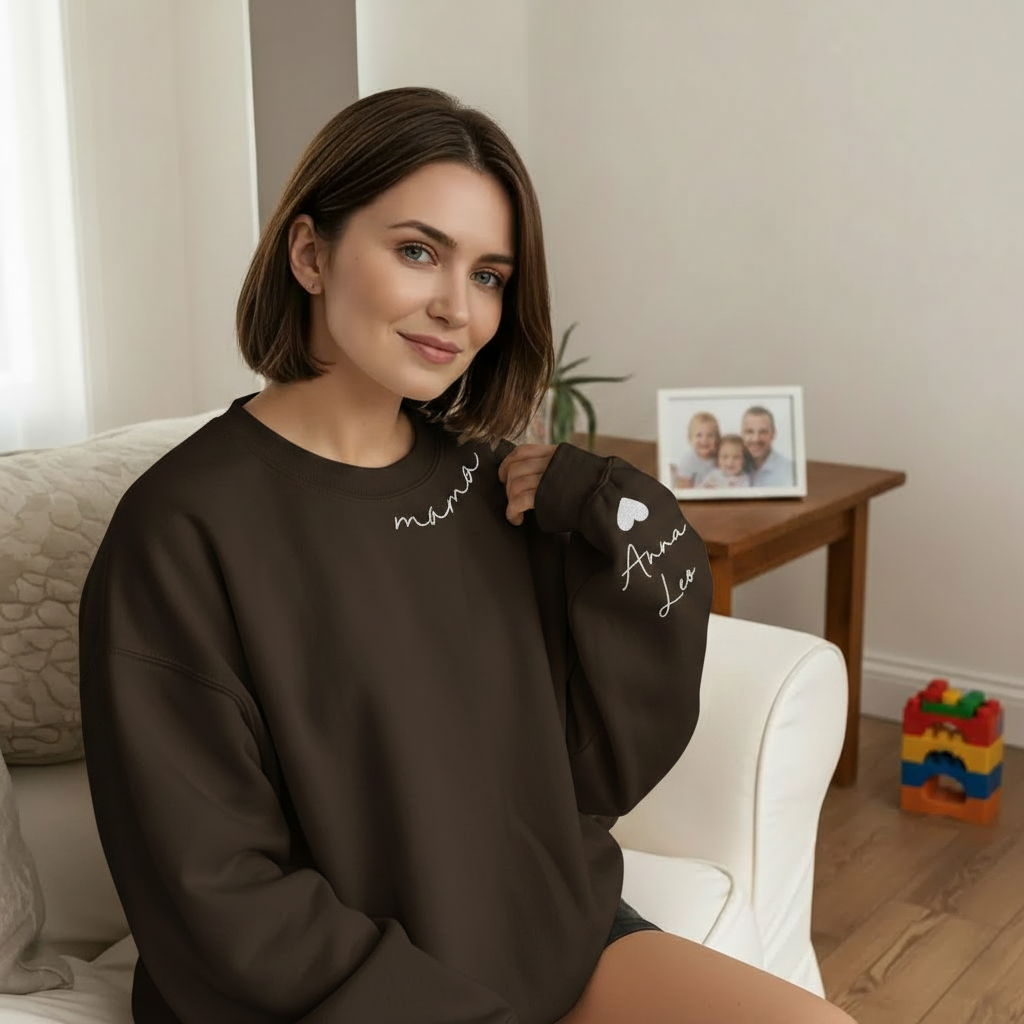 Custom Mama Sweatshirt with Kids' Names on Sleeve - Personalized Mother’s Day Gift