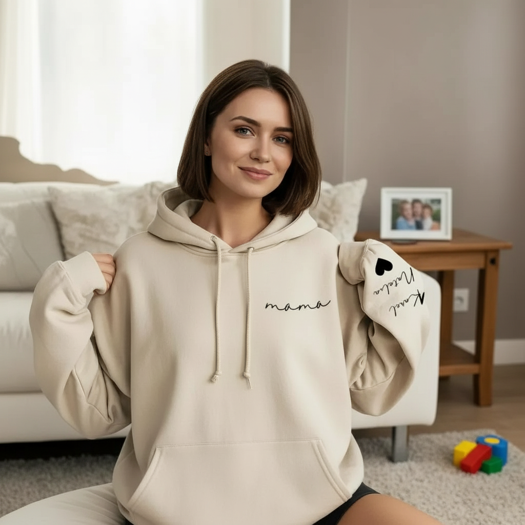 Custom Mama Sweatshirt with Kids' Names on Sleeve - Personalized Mother’s Day Gift