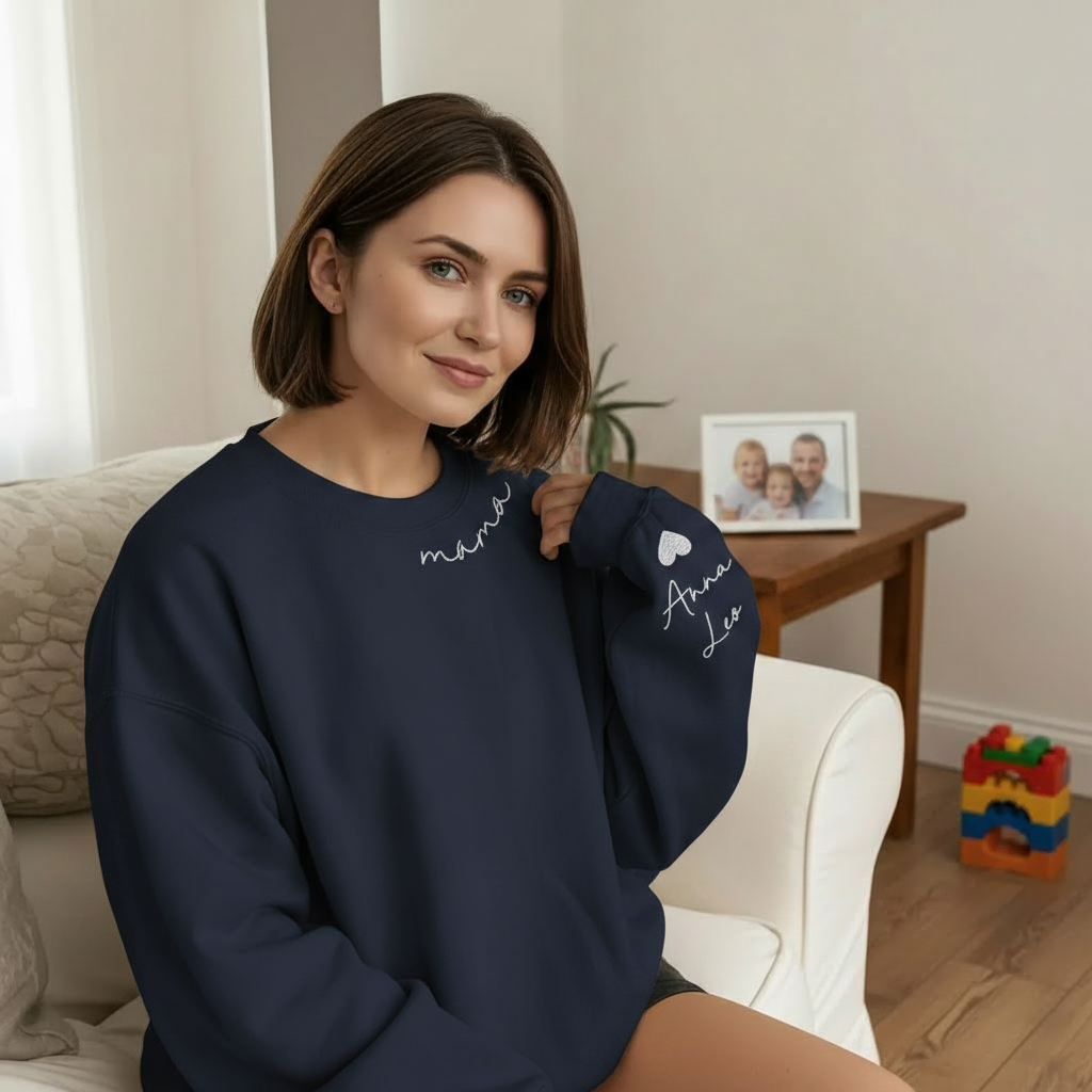 Custom Mama Sweatshirt with Kids' Names on Sleeve - Personalized Mother’s Day Gift