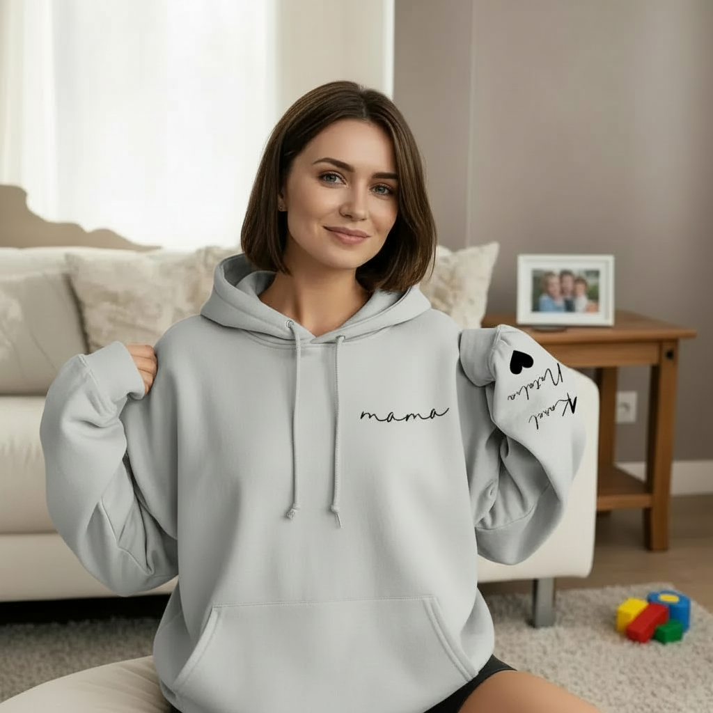 Custom Mama Sweatshirt with Kids' Names on Sleeve - Personalized Mother’s Day Gift