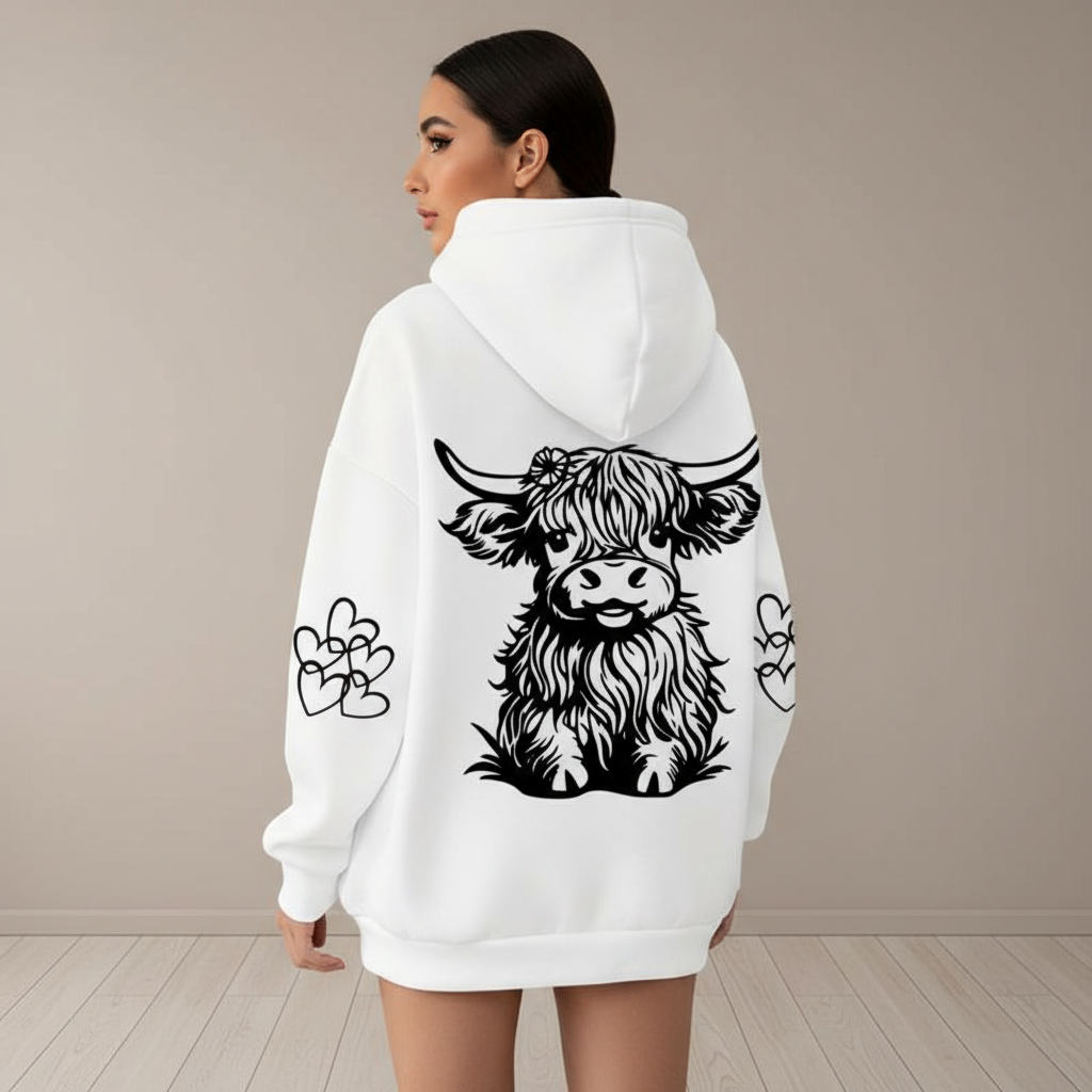 Casual Plus Size Cow Print Hooded Pullover Sweatshirt