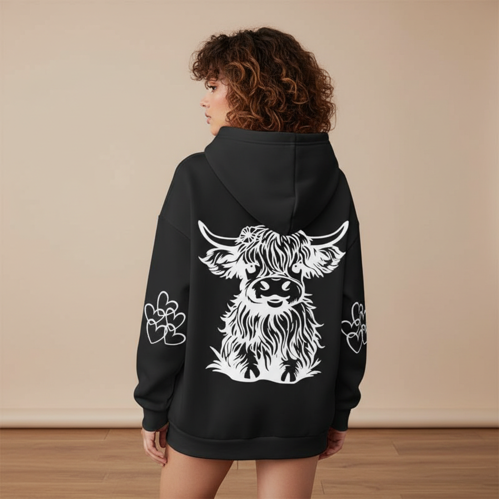 Casual Plus Size Cow Print Hooded Pullover Sweatshirt