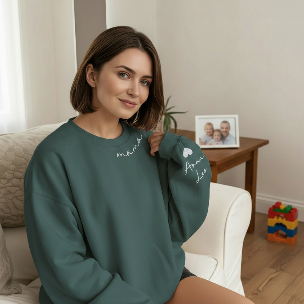 Custom Mama Sweatshirt with Kids' Names on Sleeve - Personalized Mother’s Day Gift